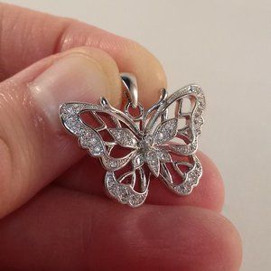 18K White Gold Filled Luxury Carved Butterfly Diamond Zircon Necklace Pendant